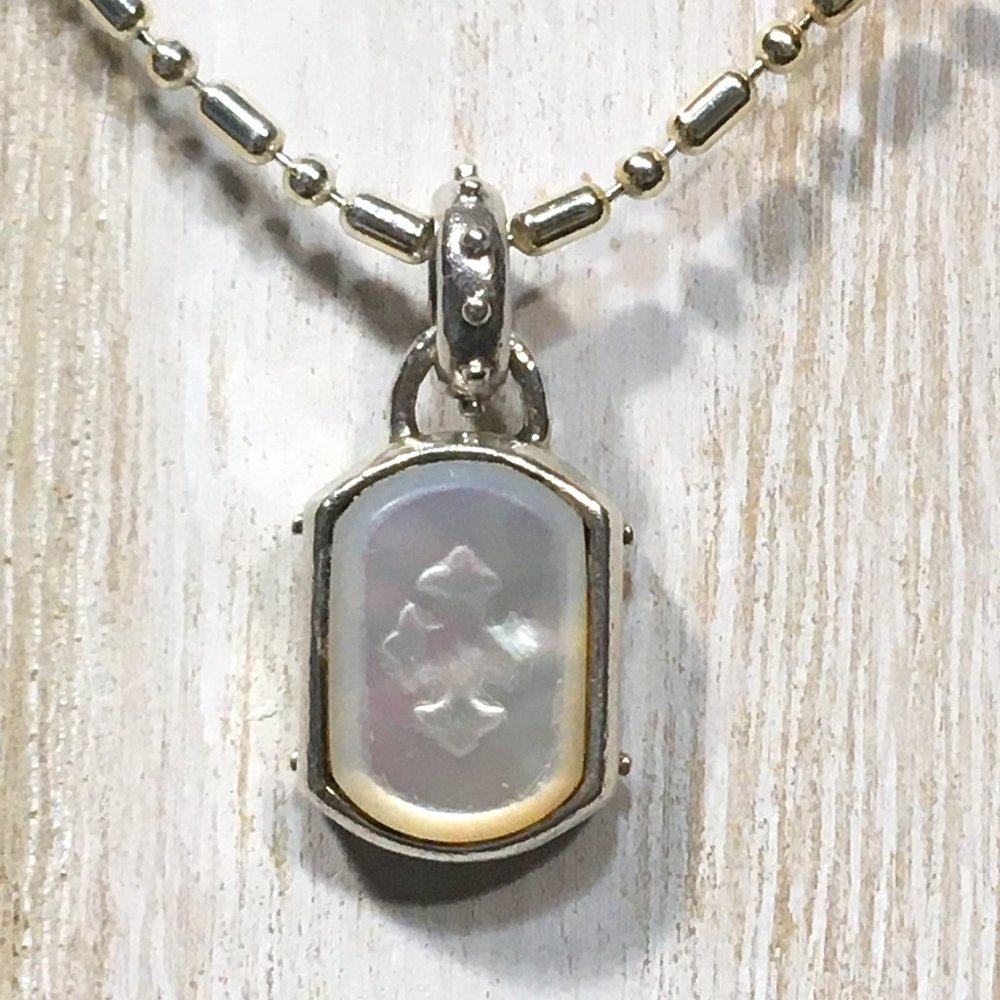 AUTHENTIC BLOOM STERLING SILVER CROSS MOTHER OF PEARL PENDANT 1" X .75"